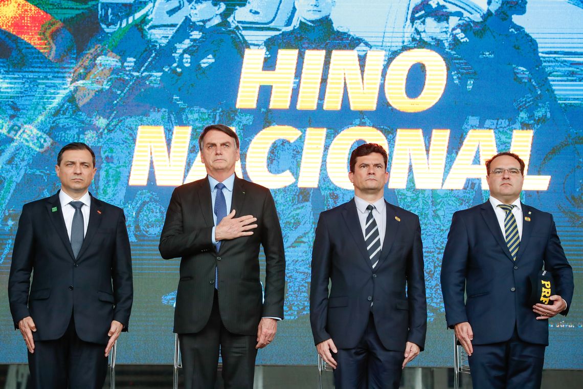 Alan Santos/PR Presidente da República, Jair Bolsonaro durante a execução do Hino Nacional.