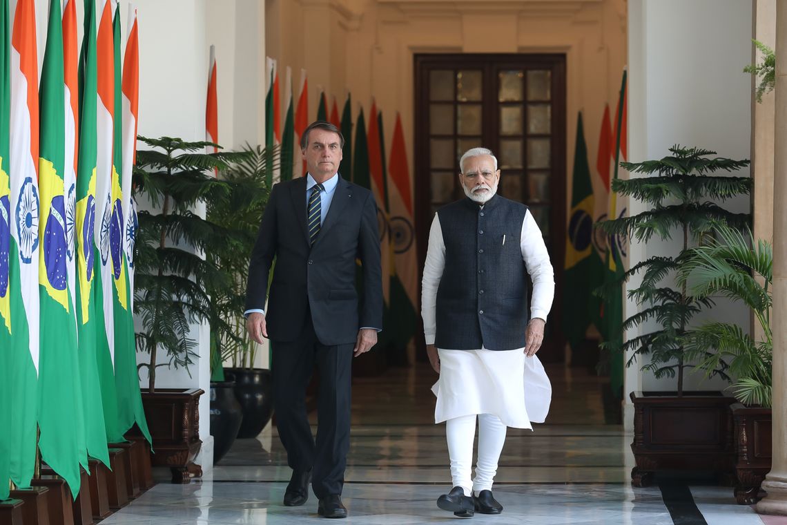 Presidente da República, Jair Bolsonaro, durante reunião privada com o Primeiro-Minstro da Índia, Narenda Modi . 