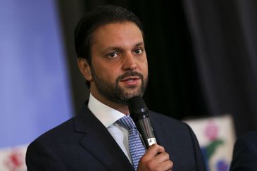 O ministro das Cidades, Alexandre Baldy, durante visita à Escola Vivencial de Trânsito, conhecida como Transitolândia.