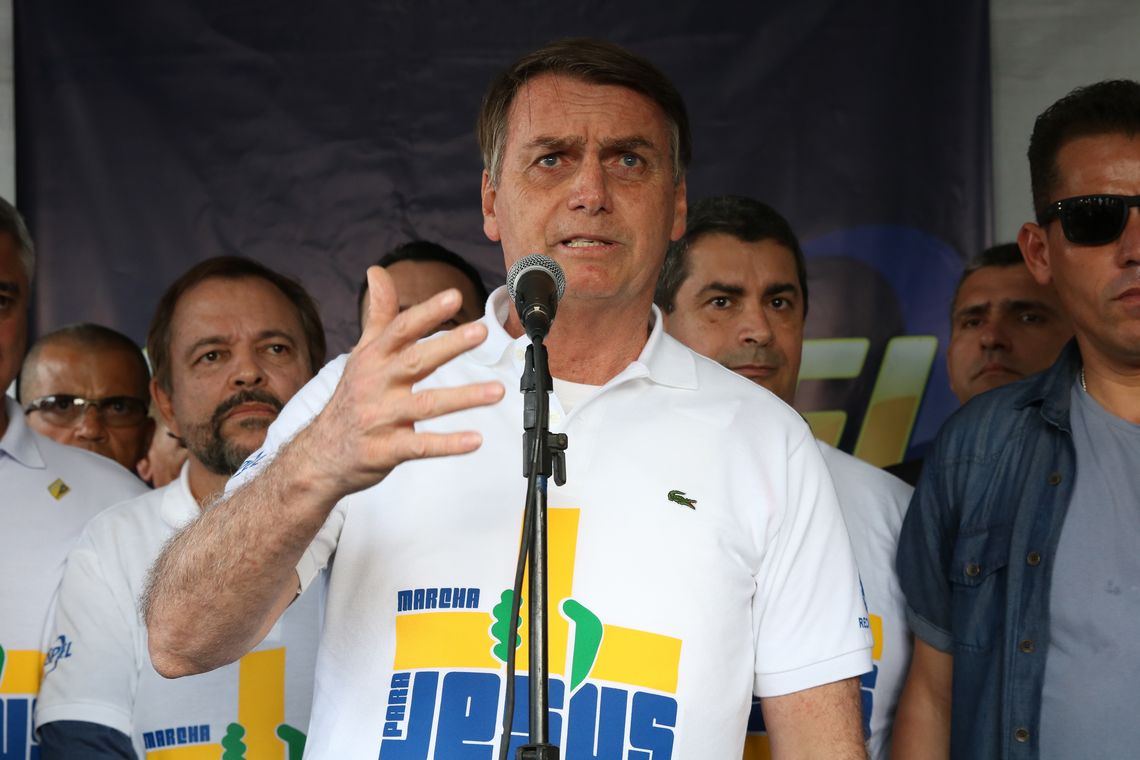 O presidente Jair Bolsonaro durante a 27ª edição da Marcha para Jesus, em São Paulo.