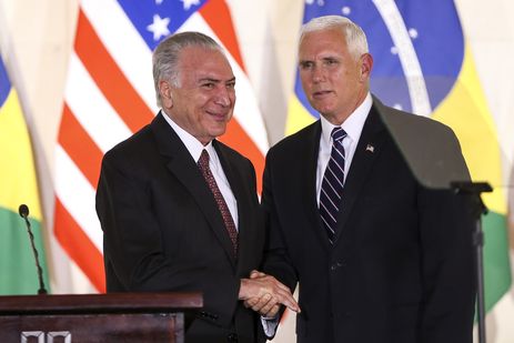 O presidente Michel Temer e o vice-presidente do EUA, Mike Pence, durante declaraÃ§Ã£o Ã  imprensa, no PalÃ¡cio Itamaraty.