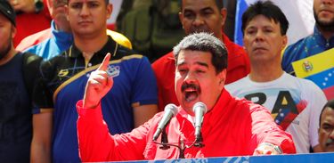 Presidente da Venezuela, Nicolás Maduro, durante uma manifestação em apoio ao governo em Caracas, Venezuela.