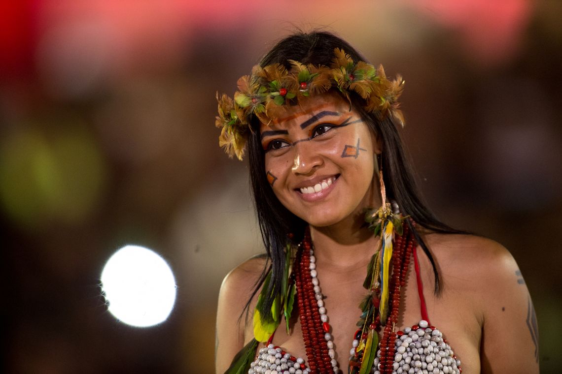Marcelo Camargo/Agência Brasil Palmas (TO) - Mulheres de diversas etnias participam de desfile de beleza indígena durante os Jogos Mundiais dos Povos Indígenas ( Marcelo Camargo/Agência Brasil)