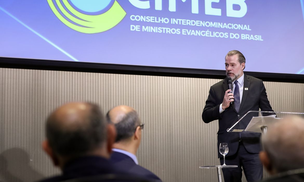 O presidente do Supremo Tribunal Federal (STF), Dias Toffoli, fala durante almoço de Encontro do Conselho Interdenominacional de Ministros Evangélicos do Brasil.