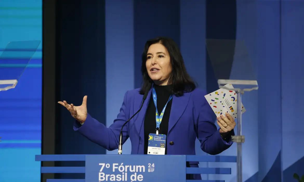 Foto Paulo Pinto/Agência Brasil São Paulo (SP), 28/10/2024 - Ministra Simone Tebet no 7º Fórum Brasil de Investimentos (Brazil Investment Forum – BIF 2024) no WTC. Foto: Paulo Pinto/Agência Brasil