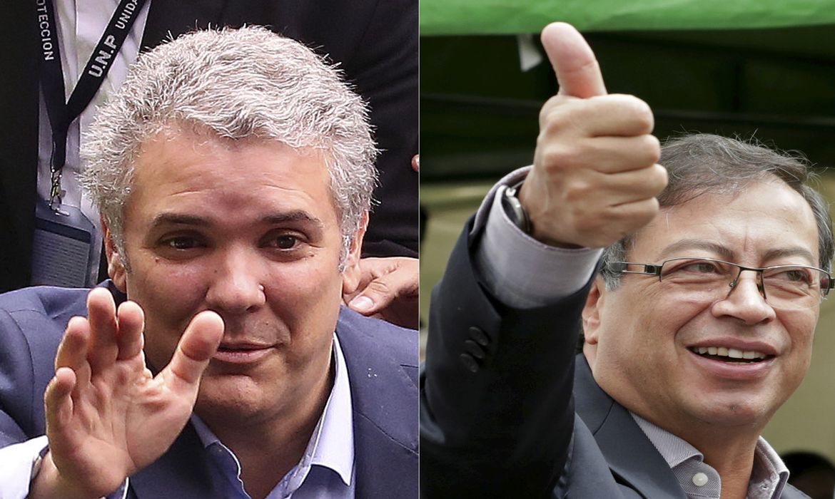 Iván Duque e Gustavo Petro disputarão a presidência da Colômbia no segundo turno do dia 17 de junho 
