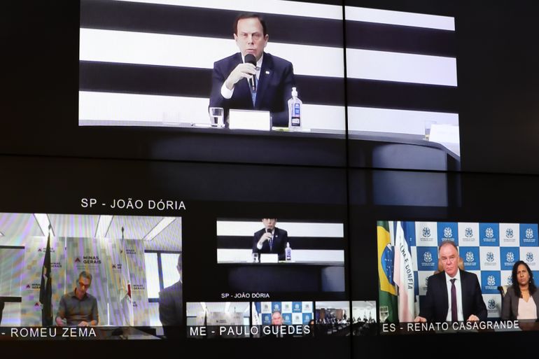 Presidente da República Jair Bolsonaro, durante videoconferência com Governadores do Sudeste.