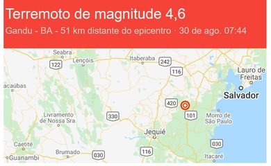 Na manhã deste domingo (30), a Bahia foi atingida por um abalo sísmico, o maior já registrado no estado tanto pela magnitude de 4.6, como em extensão rural, cerca de 400 km² de raio
