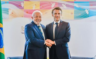 Hiroshima-Japão. 20/05/2023  Presidente Luiz Inácio Lula da Silva com o preidente da França, Emmanuel Macron, na cúpula do G7. Foto Ricardo Stuckert