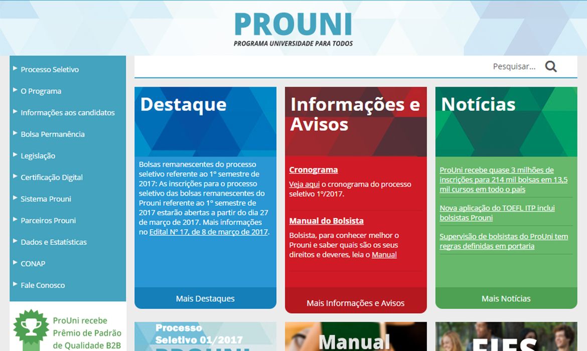 Site do ProUni - Agência Brasil/Divulgação