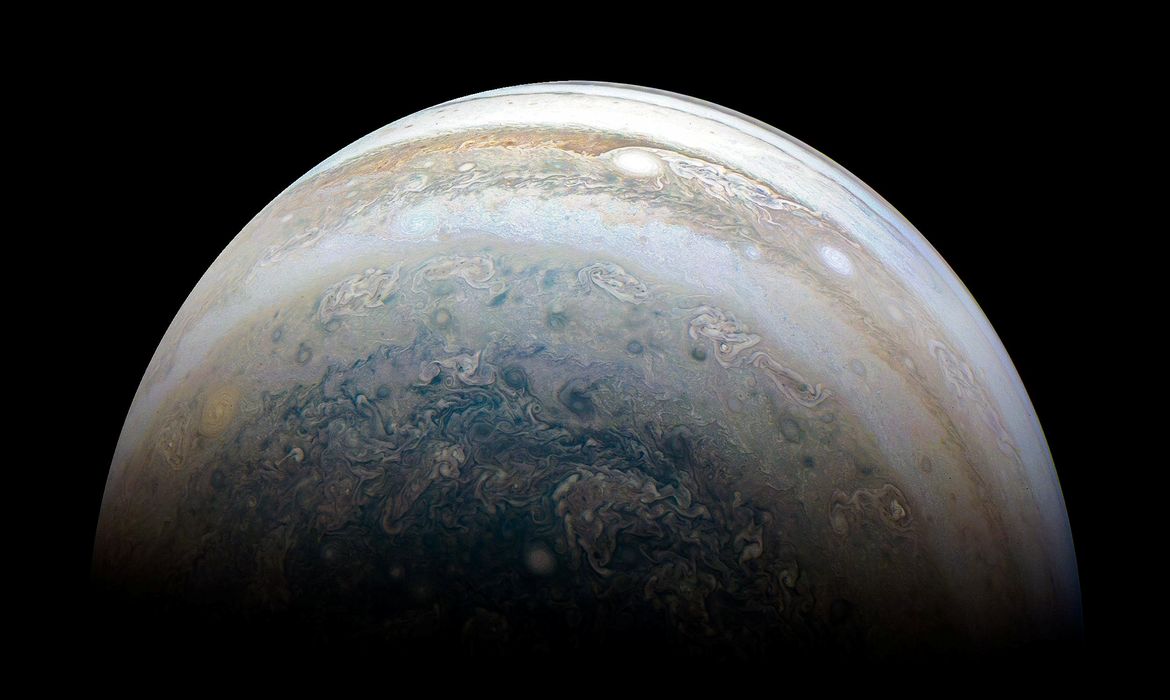 NASA's Juno spacecraft captures Jupiter's southern hemisphere, as the spacecraft performed its 13th close flyby of Jupiter on May 23, 2018.  Picture taken May 23, 2018.    NASA/JPL-Caltech/SwRI/MSSS/Kevin M. Gill/Handout via REUTERS    