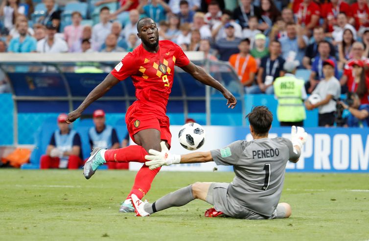 Copa 2018: Bélgica e Panamá. Romelu Lukaku faz o terceiro gol da Bélgica.