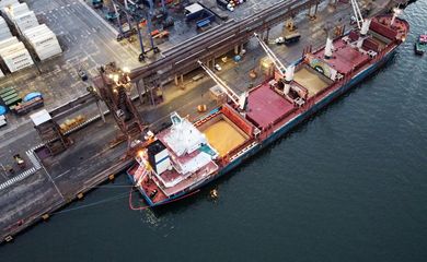 Bulk Carrier 'Discoverer' descarrega soja dos EUA no porto de Paranaguá