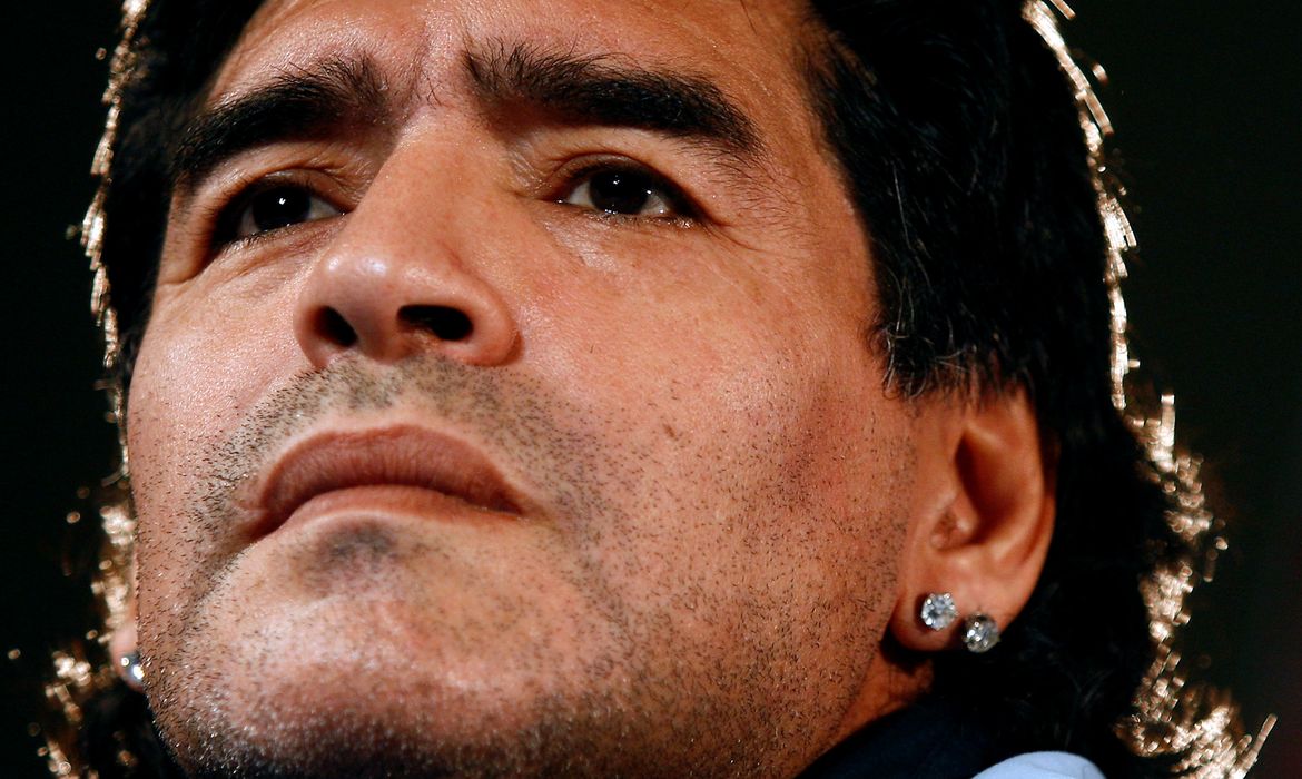 FILE PHOTO:  Argentina's soccer team head coach Maradona attends a news conference in Marseille