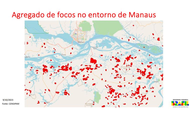 13/10/2023, Agregado de foco no entorno de Manaus. Foto: CENSIPAM