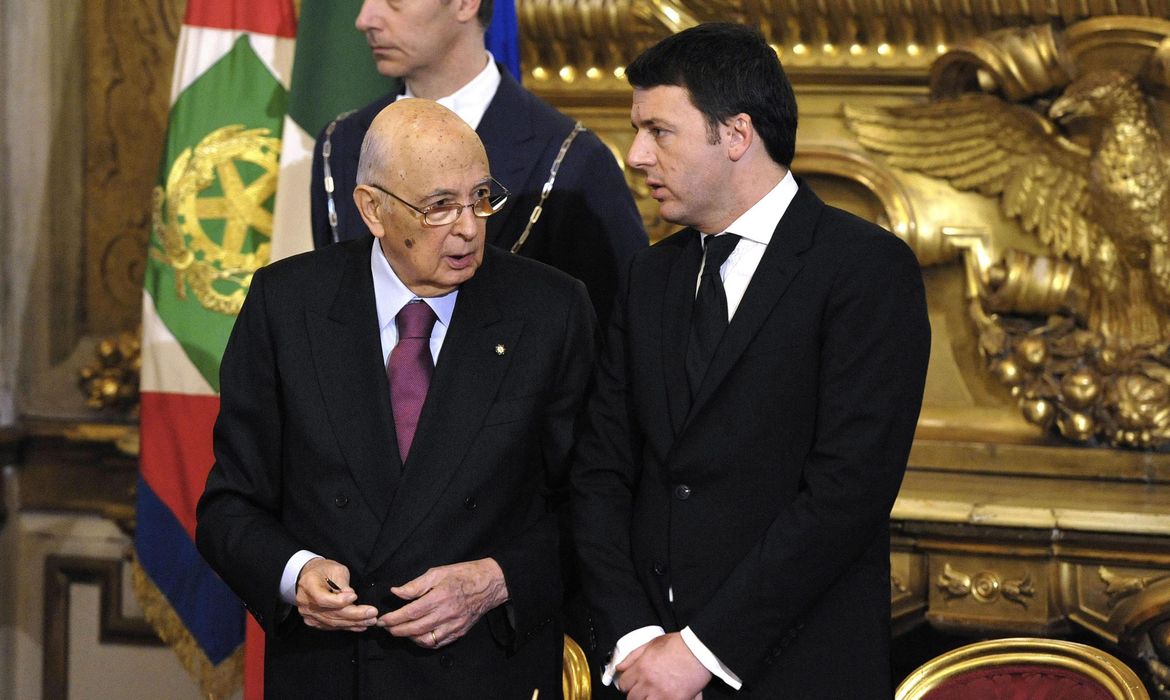 primeiro-ministro italiano Matteo Renzi e presidente italiano Giorgio Napolitano 