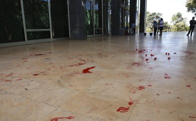 Um grupo de cerca de 20 pessoas, jogaram tinta vermelha no Supremo Tribunal Federal (STF) Entre outras coisas, eles gritavam 