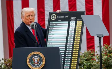 U.S. President Donald Trump delivers remarks on tariffs in the Rose Garden at the White House in Washington, D.C., U.S., April 2, 2025. REUTERS/Carlos Barria
