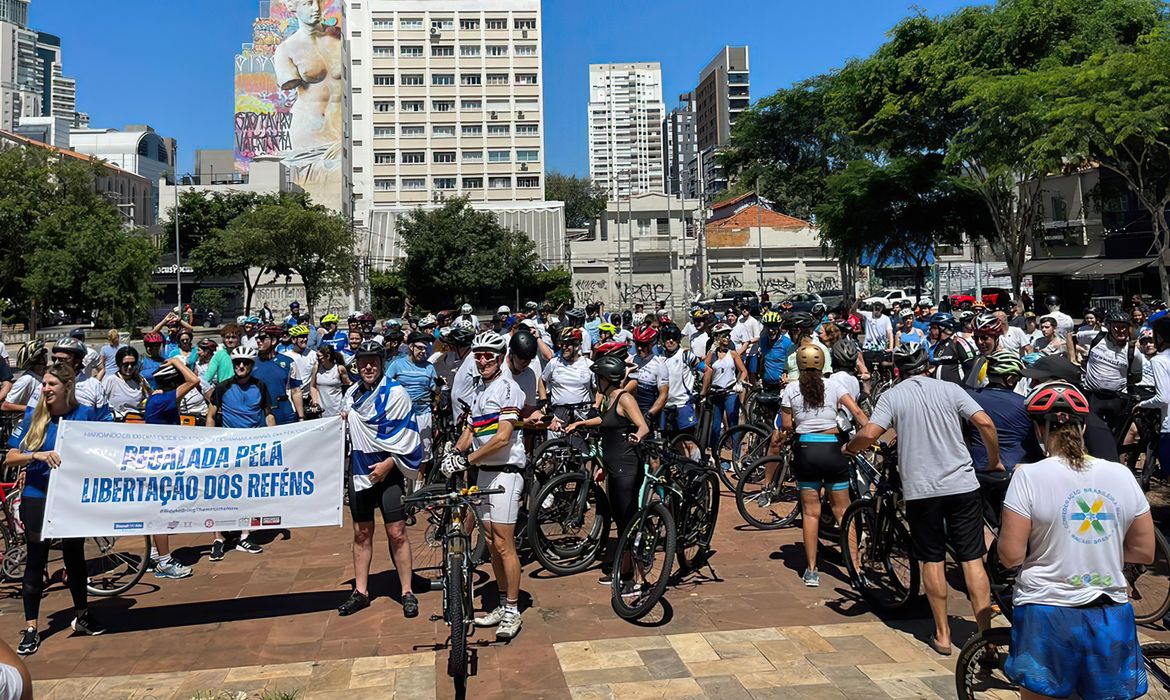 14/01/2024, Ciclistas se reúnem em São Paulo no 100º dia da guerra entre Israel e Hamas. Foto: Fisesp/Divulgação