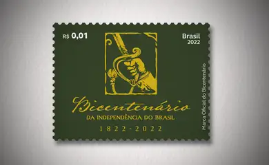 Ilustração do selo comemorativo dos 200 anos da Independência do Brasil.