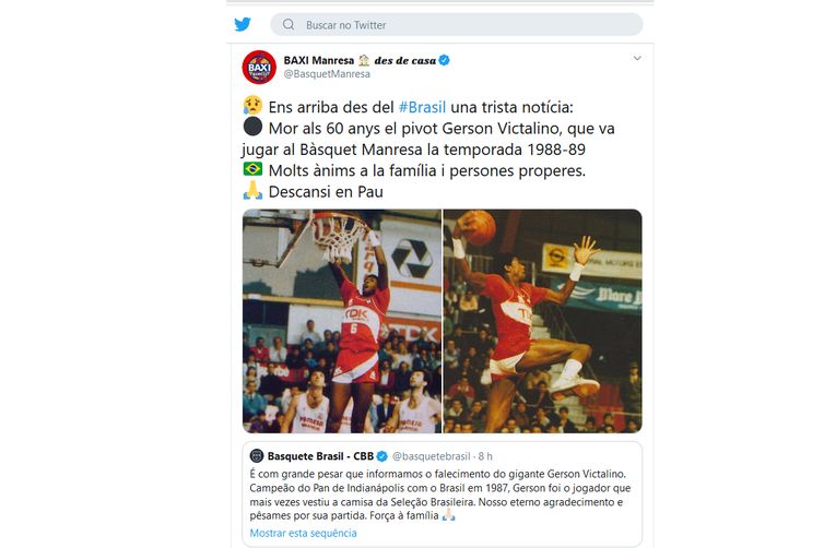 Gerson Victalino Twitter É com grande pesar que informamos o falecimento do gigante Gerson Victalino. Campeão do Pan de Indianápolis com o Brasil em 1987,