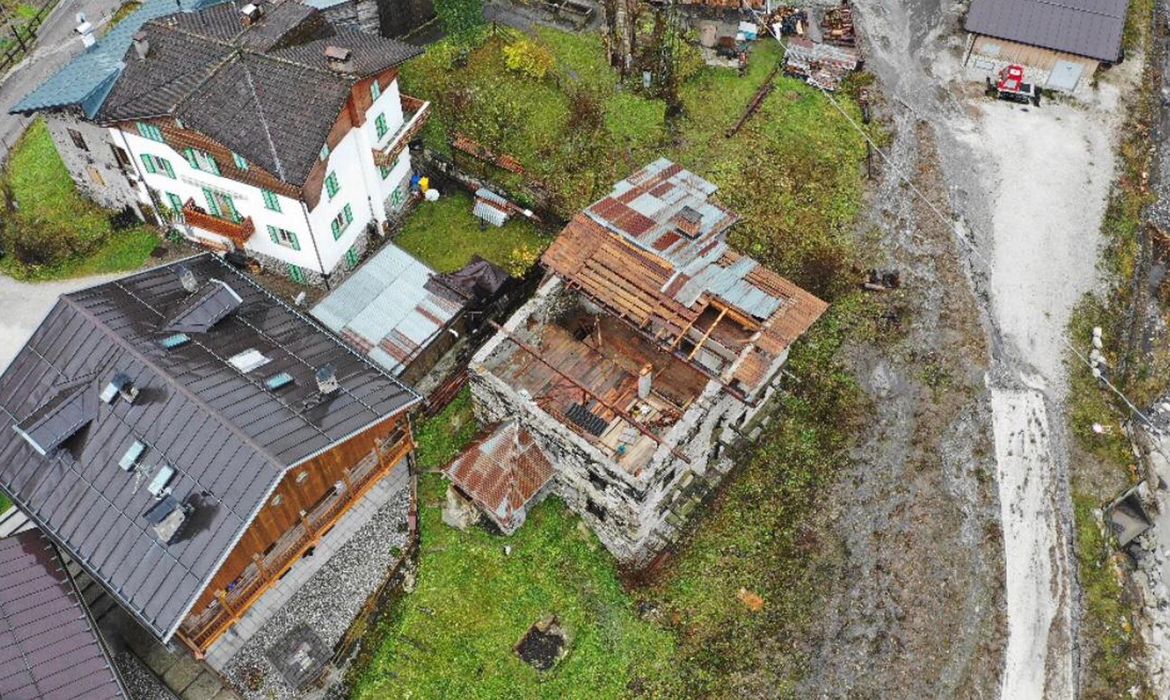 Pettorina Valley (Italy), 03/11/2018.- A general of a damaged building as damage was caused by severe bad weather in the recent days in the Pettorina Valley, Veneto Region, northern Italy, 03 November 2018. A number of towns and villages were