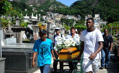 Sepultamento do jovem Edilson Silva dos Santos no cemitério São João Batista, em Botafogo. O jovem que sofria de deficiência mental foi morto durante protesto no Pavão-Pavãozinho (Fernando Frazão/Agência Brasil)