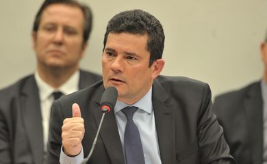 O ministro da Justiça e Segurança Pública, Sergio Moro, durante audiência pública na Comissão de Constituição e Justiça (CCJ) da Câmara dos Deputados.
