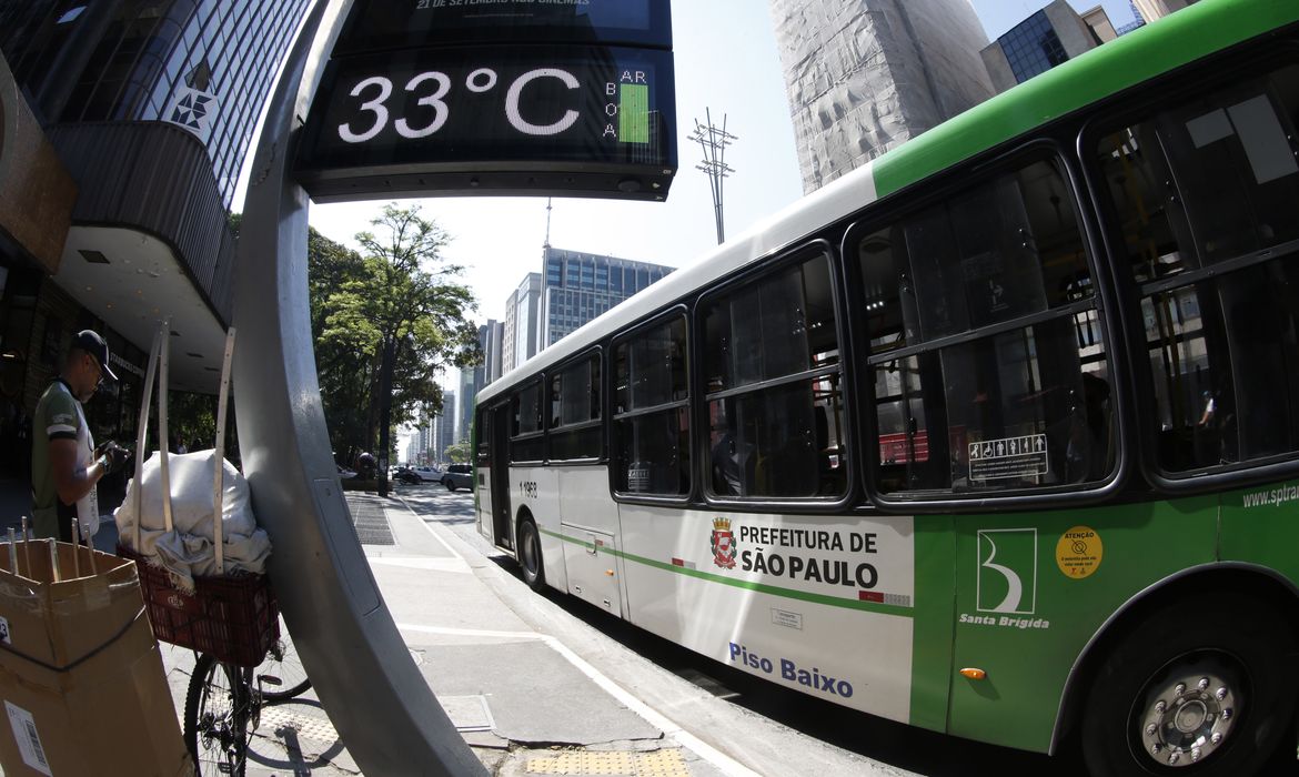 São Paulo SP 19/09/2023 Termometros na Avenida Paulista oscilando entre 33 e 35graus . Foto Paulo Pinto/Agência Brasil