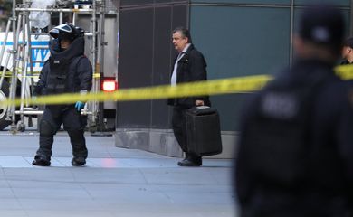 A member of the New York Police Department bomb squad is pictured outside the Time Warner Center in the Manahattan borough of New York City after a suspicious package was found inside the CNN Headquarters in New York, U.S., October 24, 2018.