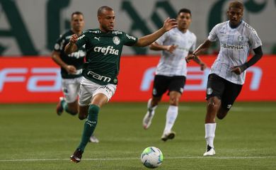 O jogador Mayke, da SE Palmeiras, em jogo contra a equipe do Grêmio FBPA, durante partida válida pela vigésima nona rodada, do Campeonato Brasileiro, Série A, na arena Allianz Parque. (Foto: Cesar Greco)