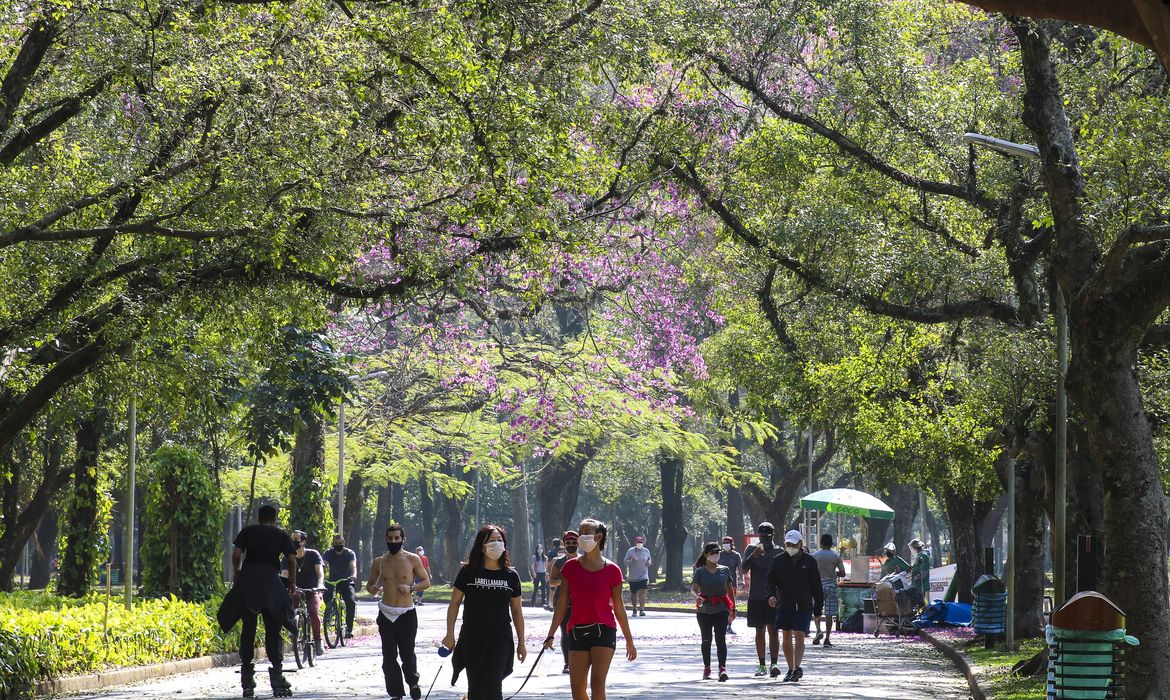 Lazer no Parque do Ibirapuera após a flexibilização do isolamento social durante a pandemia de covid-19.