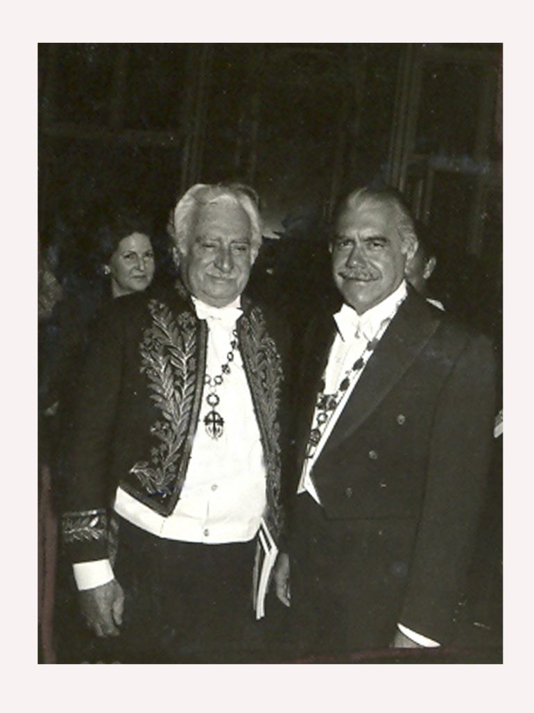 O escritor Jorge Amado e o presidente José Sarney na Academia Brasileira de Letras, retratados por Gervásio Baptista