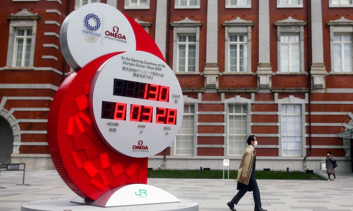 A giant watch for Tokyo 2020 Olympic Games is pictured in Tokyo