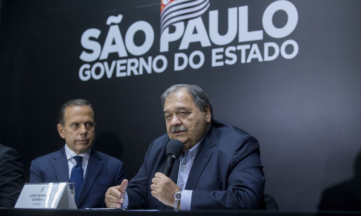 O governador do Estado de São Paulo, João Doria, e Secretário da Saúde, José Henrique Germann, participam de Coletiva de Imprensa no Palácio dos Bandeirantes.