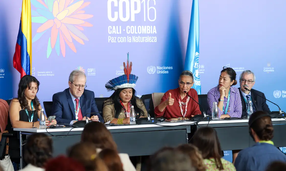 Cali, 31/10/2024 - Ministro do Meio Ambiente Marina Silva durante entrevista coletiva na COP16 da Biodiversidade. Foto: Felipe Werneck/MMA