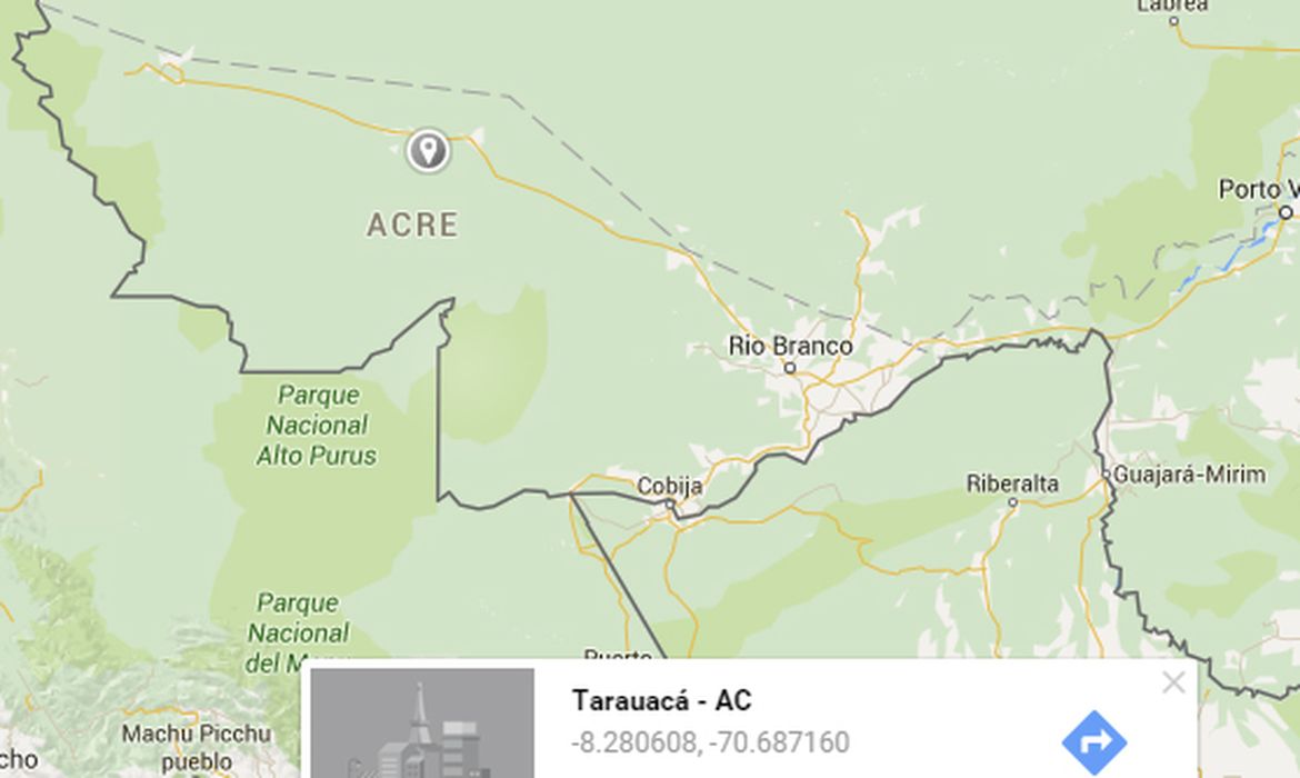 Cidade de Tarauacá, no Acre (Divulgação/Google Maps)