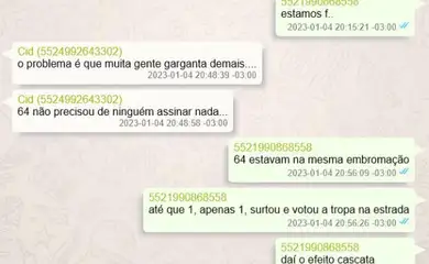 Brasília (DF), 26/11/2024 - Página do inquérito da Polícia Federal de indiciamento de crimes com mensagens de Mauro CId com golpistas que citam ditadura: “64 não precisou assinar nada”. Foto: Polícia Federal/Divulgação