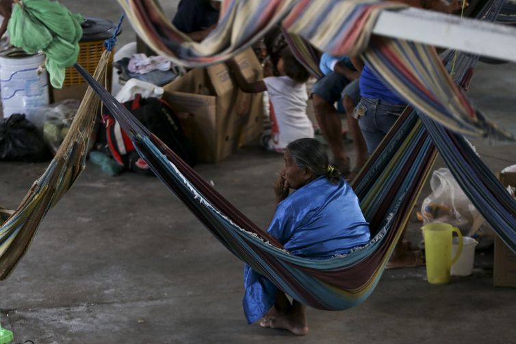 Indígenas venezuelanos, da etnia Warao, são acolhidos no abrigo Janokoida, em Pacaraima.