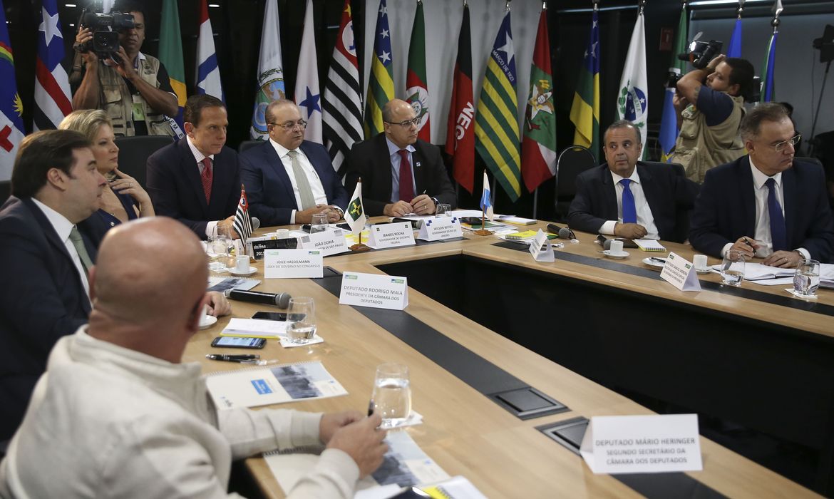 Os governadores, de São Paulo, João Doria, do Distrito Federal, Ibanez Rocha e do Rio de Janeiro, Wilson Witzel, participam da 5ª Reunião do Fórum de Governadores.