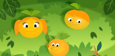Neste divertido faz de conta, as flores se transformam em suculentas laranjinhas, pêssegos e mamões