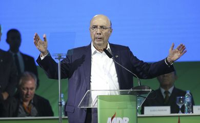 O ex-ministro Henrique Meirelles durante convenção Nacional do MDB em Brasília.