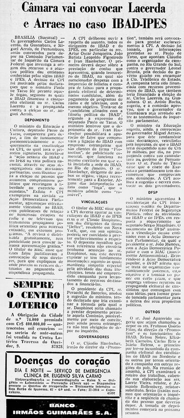 Recortes do Jornal Correio da Manha sobre CPI de 1963. Foto: Acervo Hermeroteca da Biblioteca Nacional