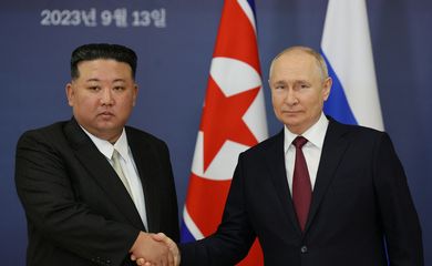 Putin e Kim Jong Un se reúnem na região russa de Amur 13/9/2023 Sputnik/Vladimir Smirnov/Pool via REUTERS