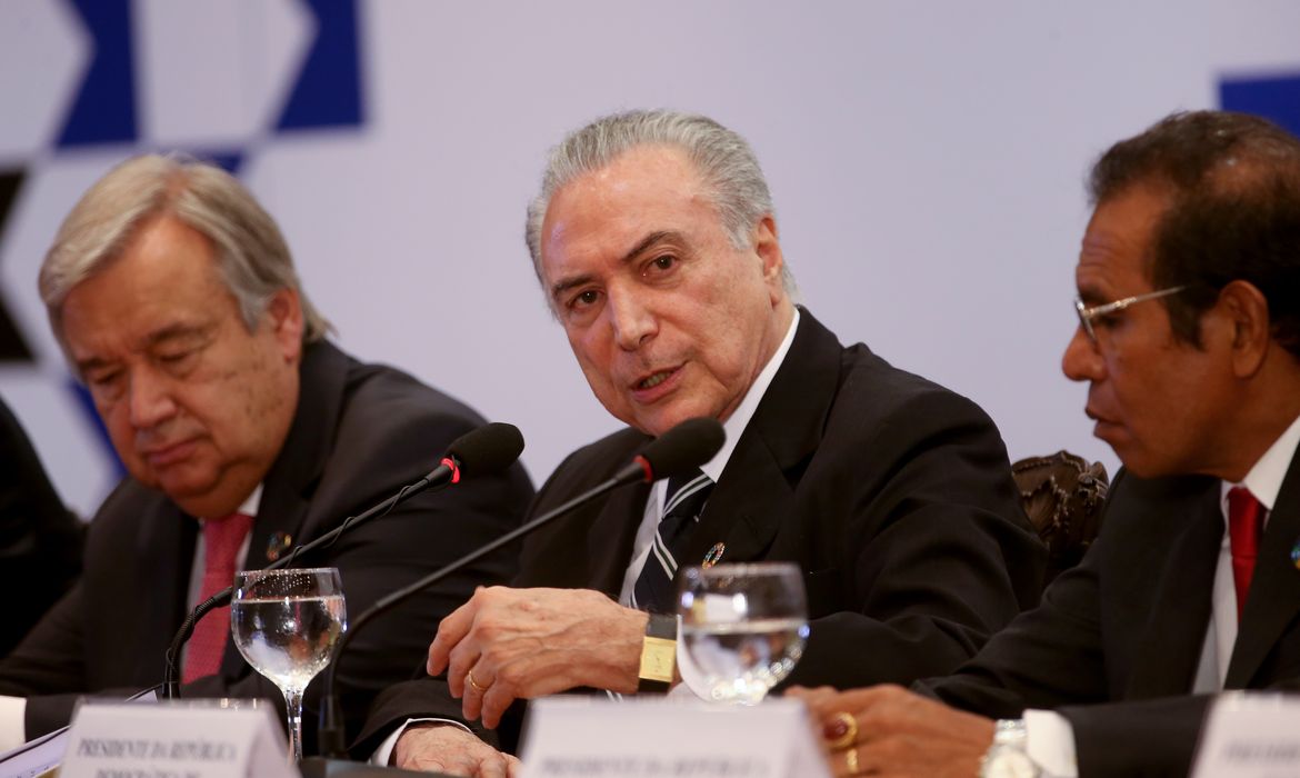 Brasília - O Secretário-geral, eleito, da ONU, António Guterres, o presidente Michel Temer e o Presidente do Timor Leste, Taur Matan Ruak durante a  conferência da CPLP (Wilson Dias/Agência Brasil