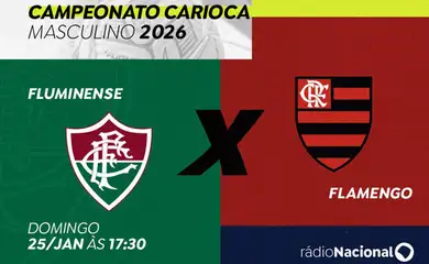 Brasília (DF), 23/01/2026 - A Rádio Nacional transmite, neste domingo (25), o primeiro Fla-Flu do ano pelo Campeonato Carioca 2026. A jornada esportiva da emissora para Fluminense x Flamengo tem início às 17h30 e a bola rola às 18h, direto do Maracanã, no Rio de Janeiro. Arte/Agência Brasil