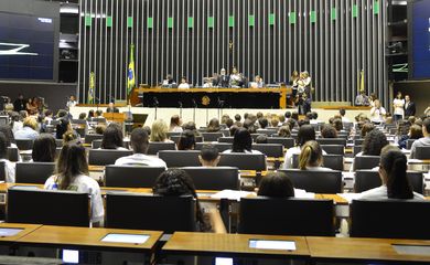 Cerca de 400 estudantes do 5º ao 9º ano do ensino fundamental de escolas públicas e particulares de todo país participam da sessão plenária do Câmara Mirim (Antonio Cruz/Agência Brasil)