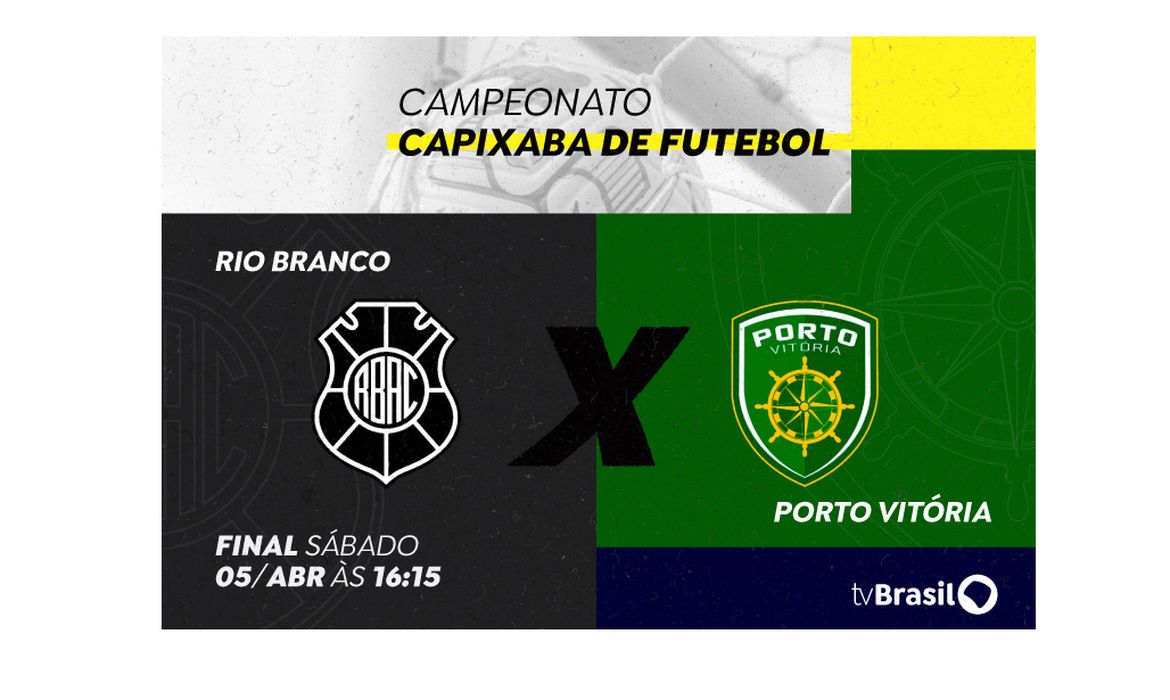 Brasília (DF) 02/04/2025 - A TV Brasil, emissora da Empresa Brasil de Comunicação (EBC), exibe neste fim de semana a partida que vai definir o vencedor do Campeonato Capixaba de Futebol. No sábado (5), o Rio Branco recebe o Porto Vitória no jogo de volta da final. A transmissão começa às 16h15, com o pré-jogo. O local do confronto é o Estádio Kleber Andrade, em Cariacica (ES).
Arte EBC