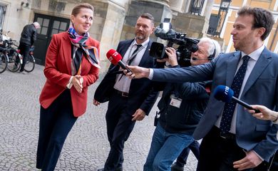 Danish Prime Minister Mette Frederiksen arrives at the Danish Parliament in Christiansborg Palace