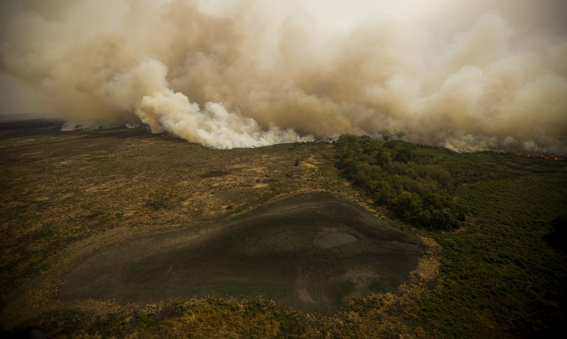 Porto Jofre (MT) 17/11/2023 – Cortina de fumaça profocada pelo incêndio florestal que atige o Pantanal.
Foto: Joédson Alves/Agência Brasil